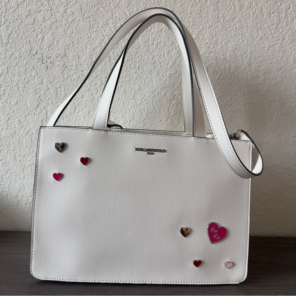 Karl Lagerfeld White and Pink Heart Embellished Shoulder Bag